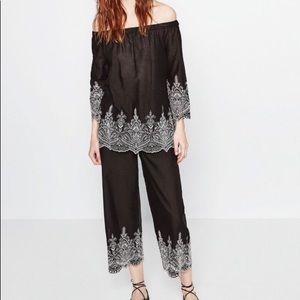 NWT ZARA EMBROIDERED CULOTTES